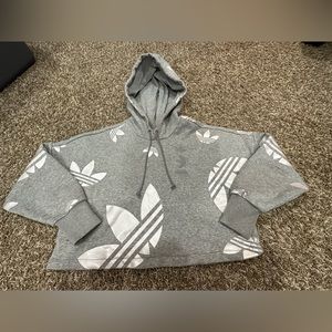 Adidas Large Logo Cropped Hood Medium Grey/Heather - Sz. Xs
